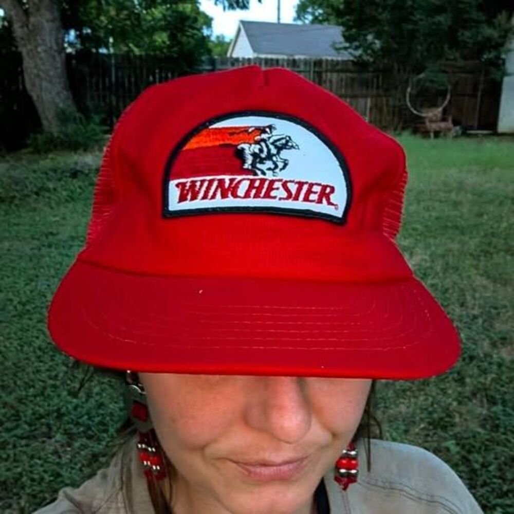 VINTAGE Winchester Ammo Arms USA MADE Logo Horse Red Snapback Hat Western